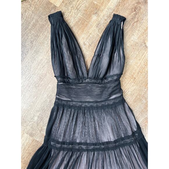 Vintage Tadashi Shoji Sleeveless Tiered Lace & Tulle Gown Whimsical Goth Black - Picture 7 of 10